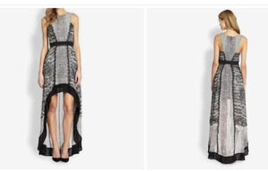 BCBGMAXAZRIA Dress Women's 4 Black White Sienna Hi Lo Maxi Sleeveless Snakeskin